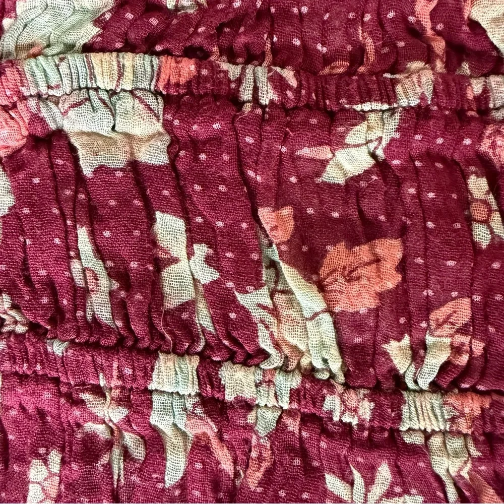 Free People Meridien Spaghetti Strap Tank Y2K Crop Top Maroon Floral Smocked XS